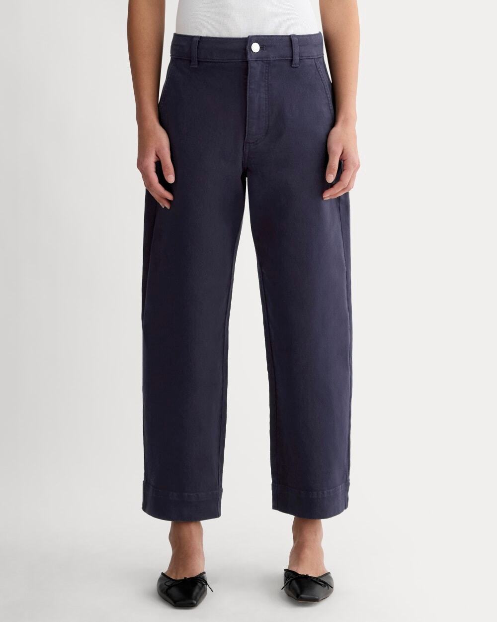 Everlane Utility Wide Straight Leg Cropped Pant Navy Blue 4 Organic Cotton